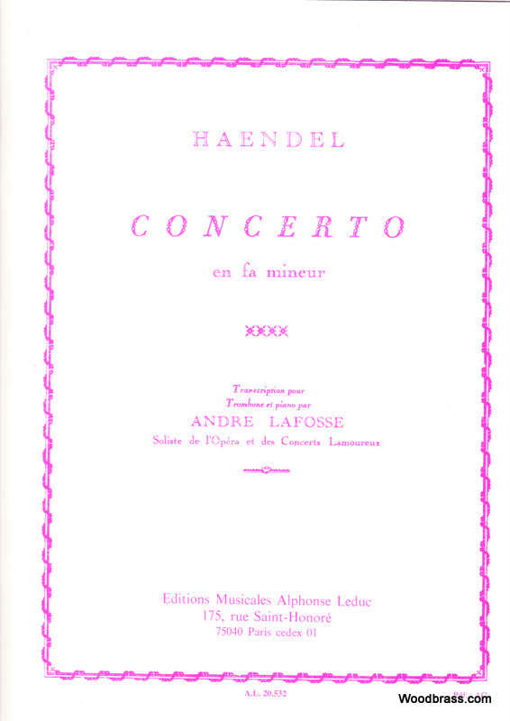 Haendel G. F./lafosse - Concerto En Fa Mineur - Trombone et Piano