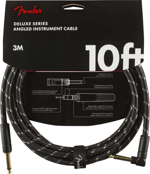 DELUXE INSTRUMENT CABLE STRAIGHT/ANGLE 10' BLACK TWEED