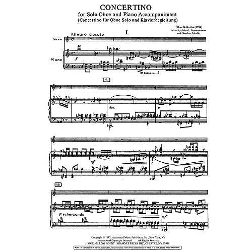 Shawnee Press SKALKOTTAS NIKOS - CONCERTINO FOR OBOE AND PIANO - HAUTBOIS & PIANO