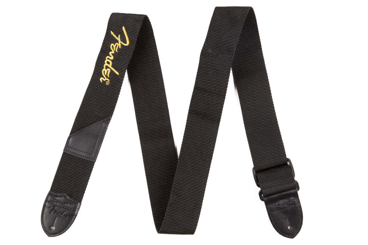 2" Correa de poliéster negra con logotipo amarillo
