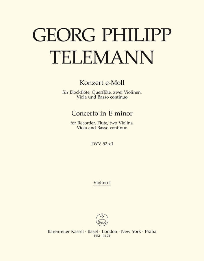 Telemann G. Ph. - Concerto En Mi Mineur Pour Flb Alto Fl Cordes Et Bc