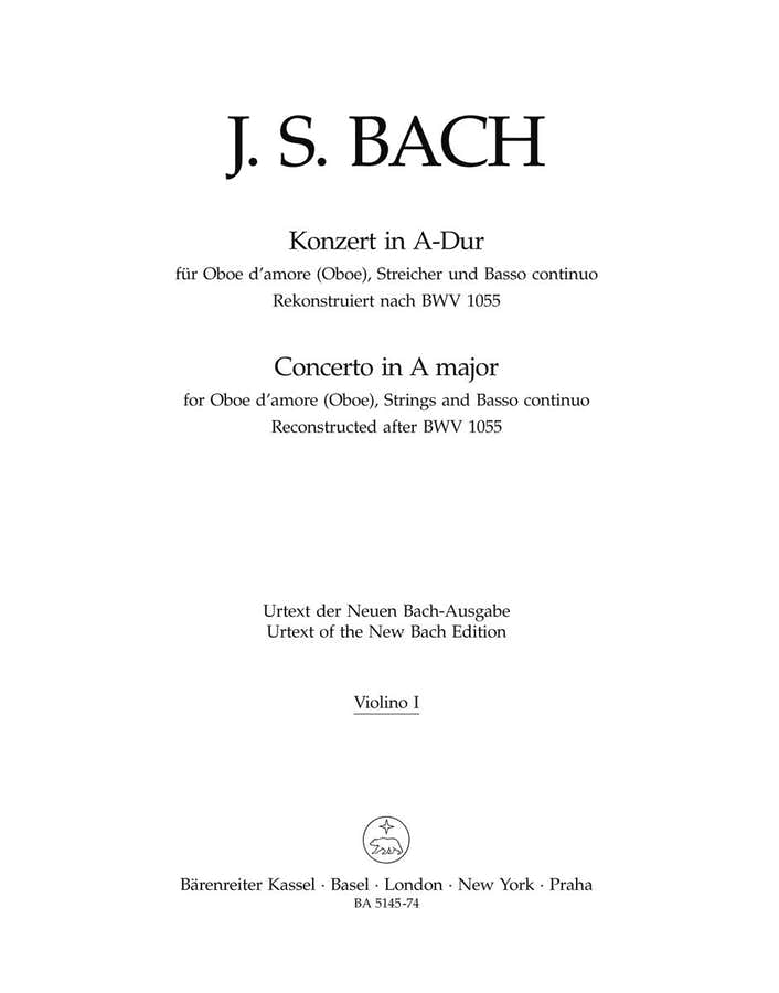 Bach J. S. - Concerto In F Major BWV 1055 - Violon 1