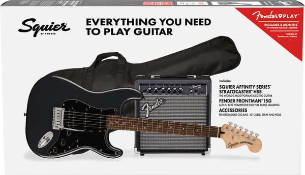 Squier Stratocaster HSS Affinity Pack LRL Charcoal Frost Metálico