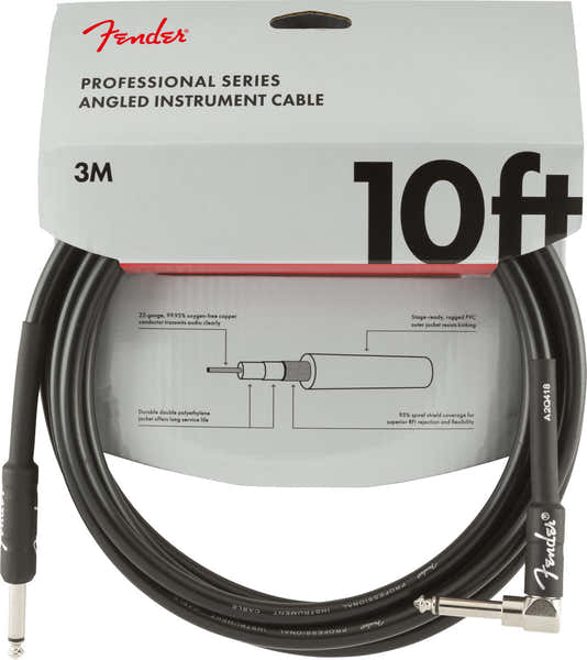 PROFESSIONAL INSTRUMENT CABLE STRAIGHT-ANGLE 10' BLACK