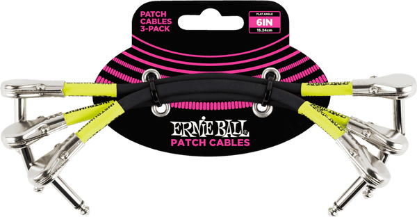 Ernie Ball Cables de Instrumento Pack de 3 - Acodado Delgado - 15CM Negro