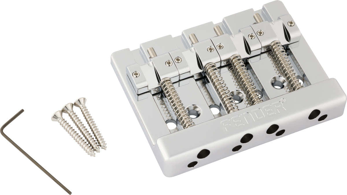 Fender Conjunto de puente de bajo de 4 cuerdas HiMass con cuerdas a través del cuerpo y selletas de latón Cromo