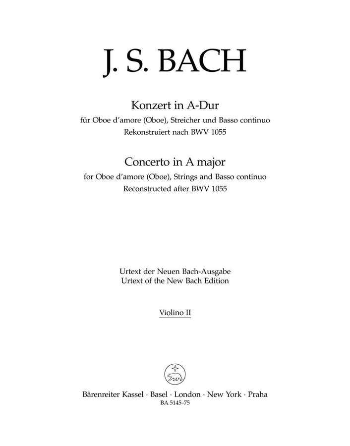 Bach JEAN-sebastien - Bach - Concerto In A Major (violon 2)