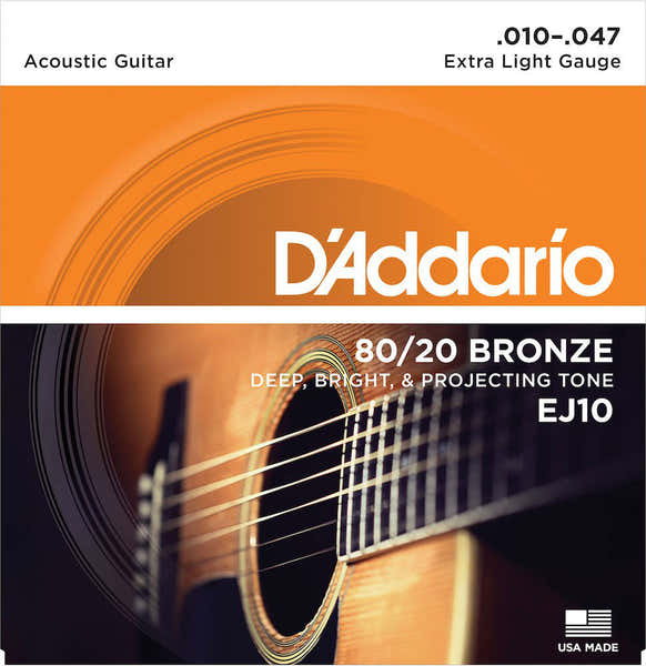 D'ADDARIO EJ10 BRONZE ACOUSTIC GUITAR STRINGS EXTRA LIGHT 10-47