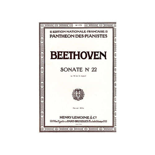 Beethoven Ludwig Van - Sonate N°22 En Fa Maj. Op.54 - Piano