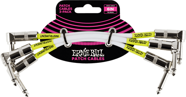 Ernie Ball Cables de Instrumento Patch Pack de 3 - Acodado - 15CM Blanco