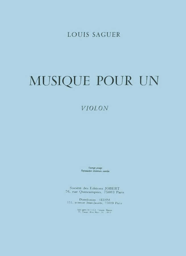 Saguer - Musique Pour Un Violon - Violon