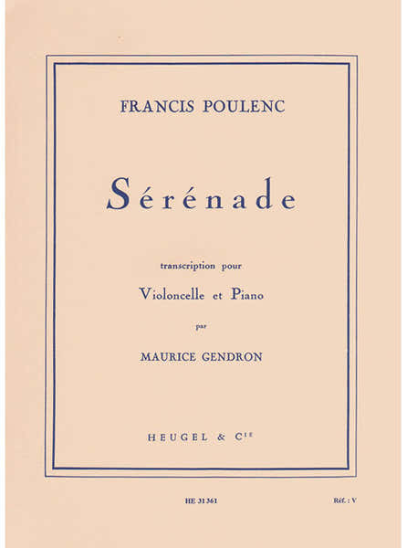 Heugel Poulenc Francis - Serenade - Violoncelle & Piano