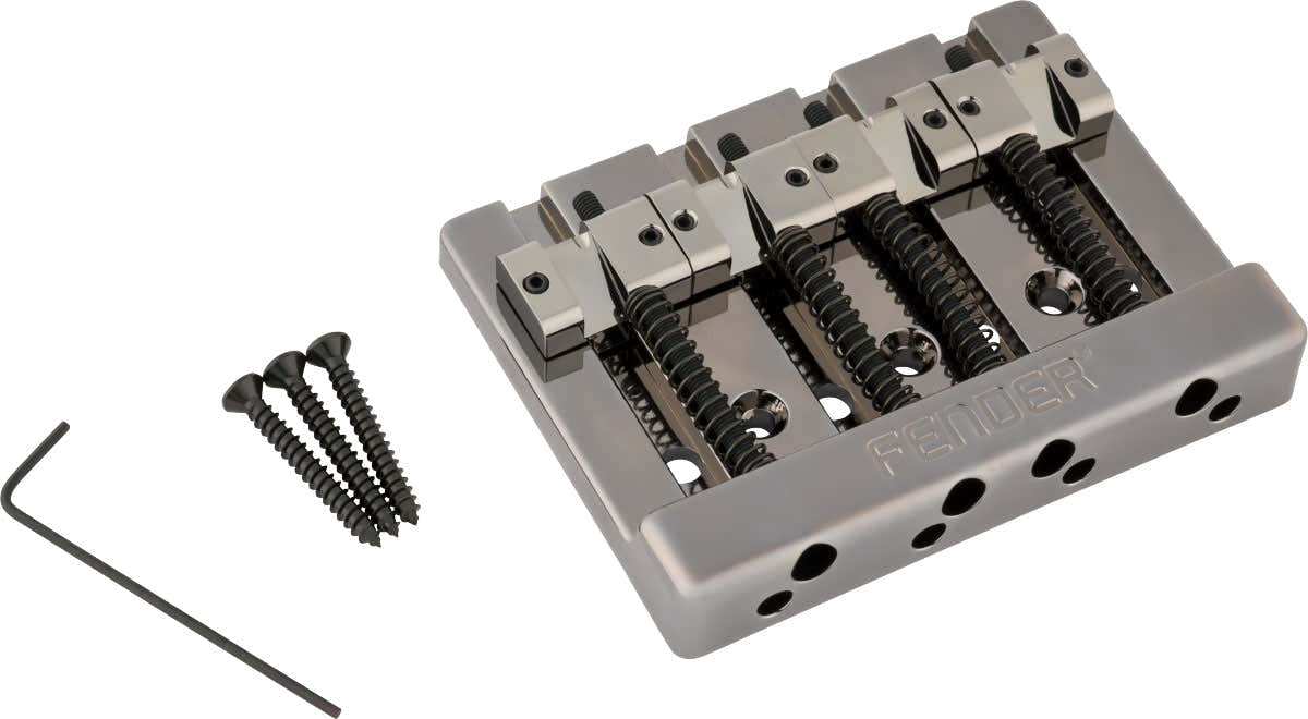 Fender HiMass String-Through 4-String Bass Bridge Assembly With Brass Saddles Black Chrome
