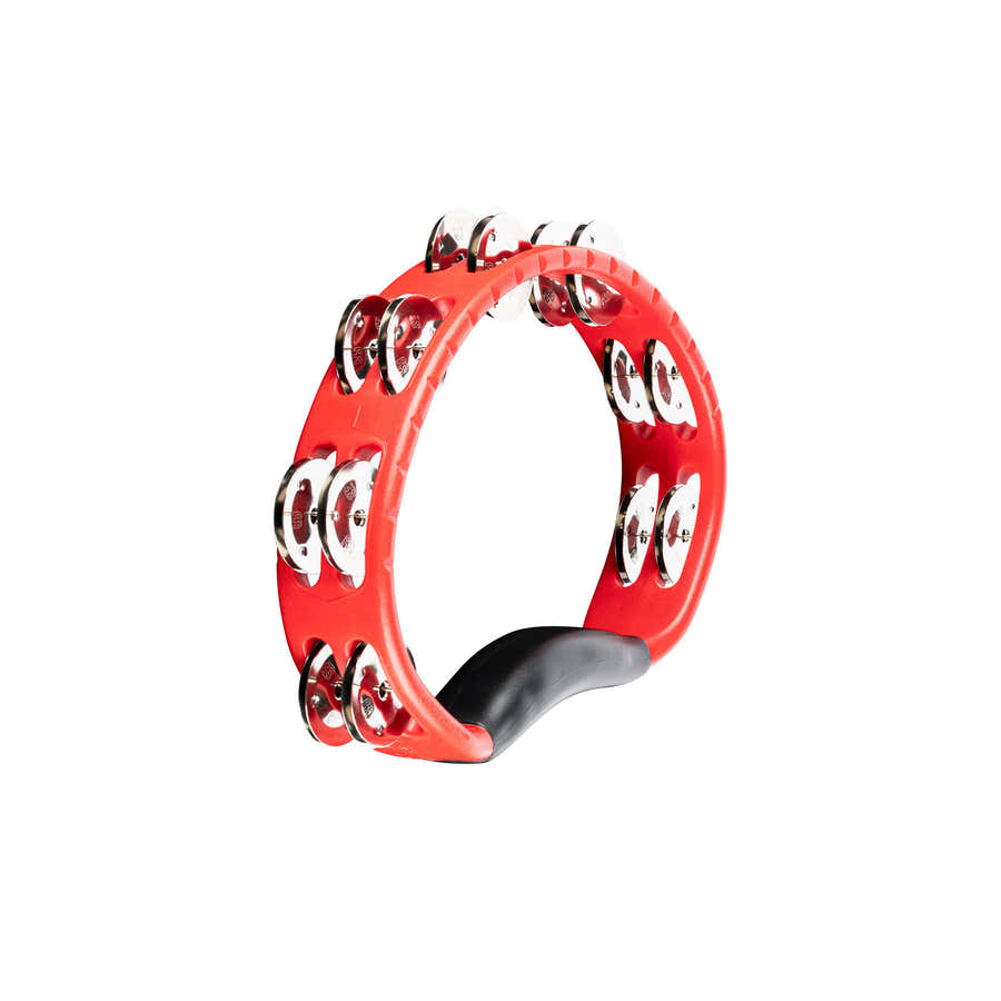 PERCUSSION HEADLINER SERIES HAND HELD ABS TAMBOURINE DUAL ROW RED STAINLESS STEEL JINGLES