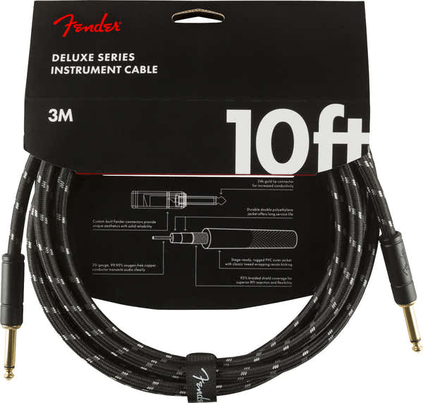 DELUXE INSTRUMENT CABLE STRAIGHT/STRAIGHT 10' BLACK TWEED