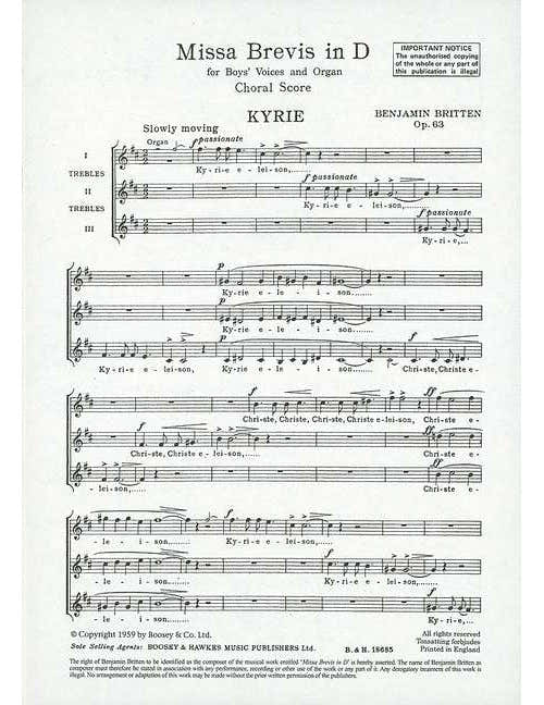 Britten - Missa Brevis In D Op. 63 - Boys' Choeur (ssa) et Orgue
