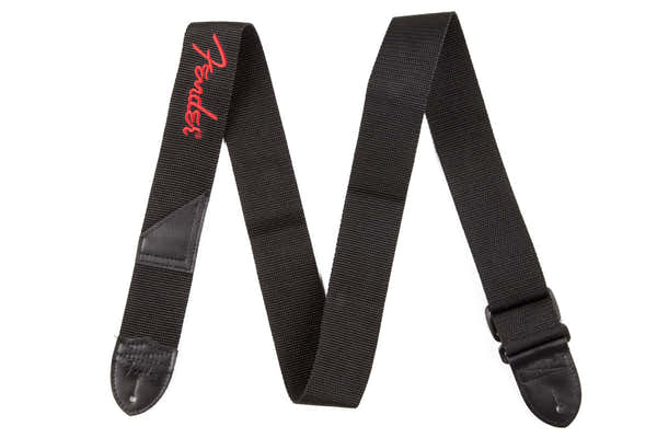 2" Correa de poliéster negra con logotipo rojo
