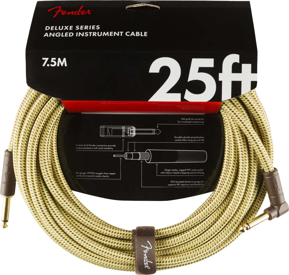 DELUXE INSTRUMENT CABLE STRAIGHT/ANGLE 25' TWEED