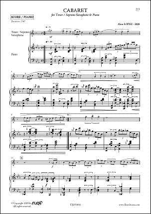 Lopez A. - Cabaret - Saxophone Ténor Ou Soprano & Piano