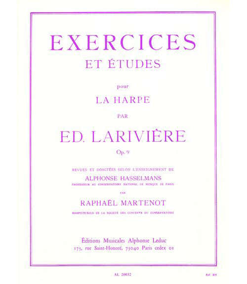 LARIVIERE - EXERCICES ET ETUDES OP.9 - HARPE