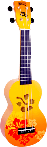 Mahalo Ukuleles Soprano Hibiscus Flowers Finish Hibiscus Flowers Orange Bright