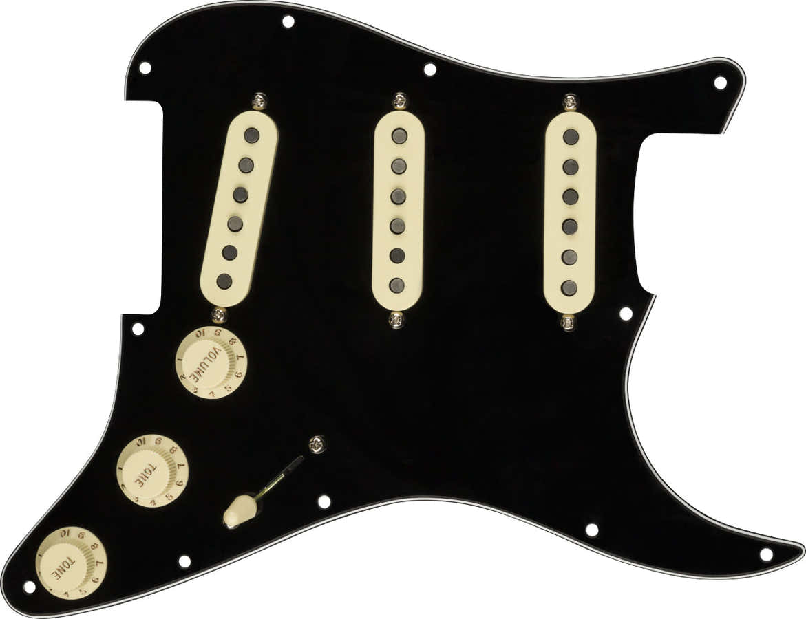 PRE-WIRED STRAT PICKGUARD TEXAS SPECIAL SSS BLACK 11 HOLE PG