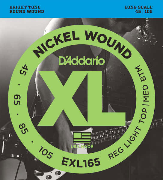 D'ADDARIO EXL165 cuerdas entorchadas en níquel escala larga Regular Light Top 45-105