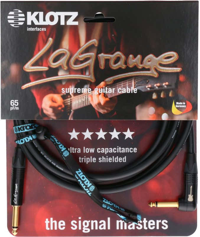 LA-grange Cable de Instrumento Negro 3M Jack Mono - Jack Mono Acodado Contacto Dorado
