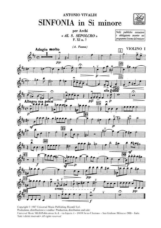 Vivaldi A. - Sinfonie Archi E B.C.: In Si Min. RV 169