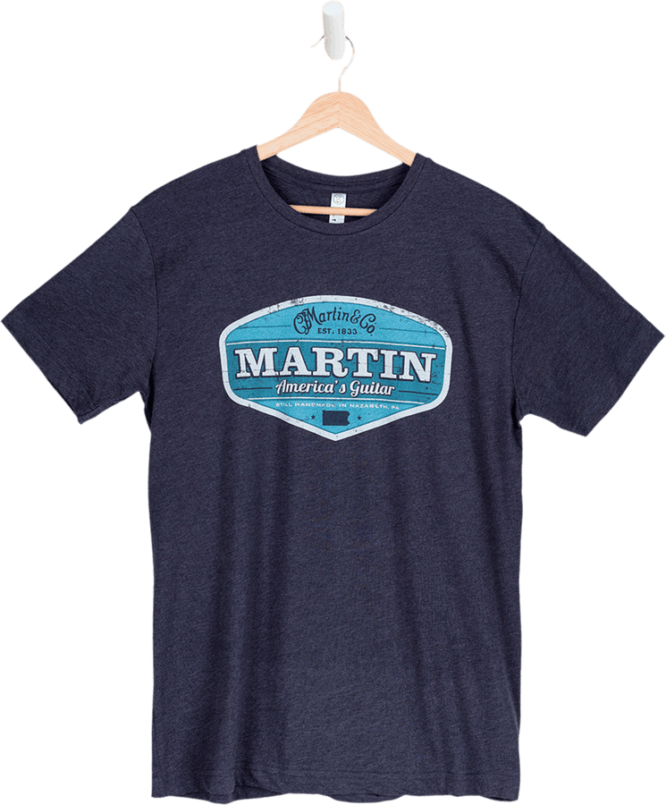 T-Shirt Logo Retro America'S Guitar Navy S