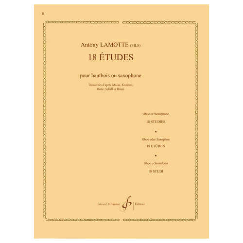 Lamotte Antony - 18 Etudes - Hautbois Ou Saxophone