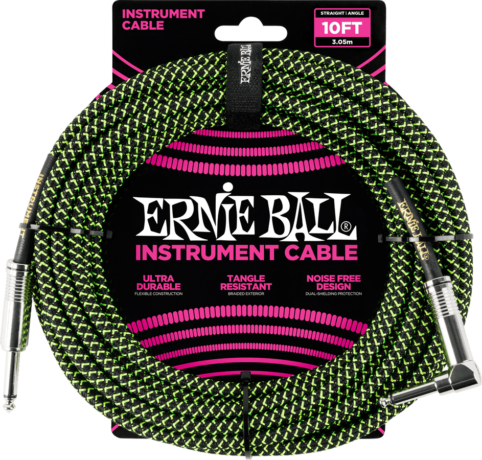 Cables de Instrumento Funda Trenzada Jack/jack Acodado 3M Negro/Verde
