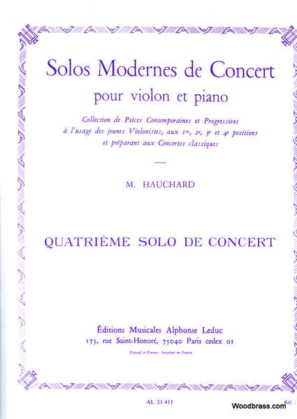 HAUCHARD M. - SOLO MODERNE DE CONCERT N04 LA MINEUR (1ERE POSITION) - VIOLON ET PIANO