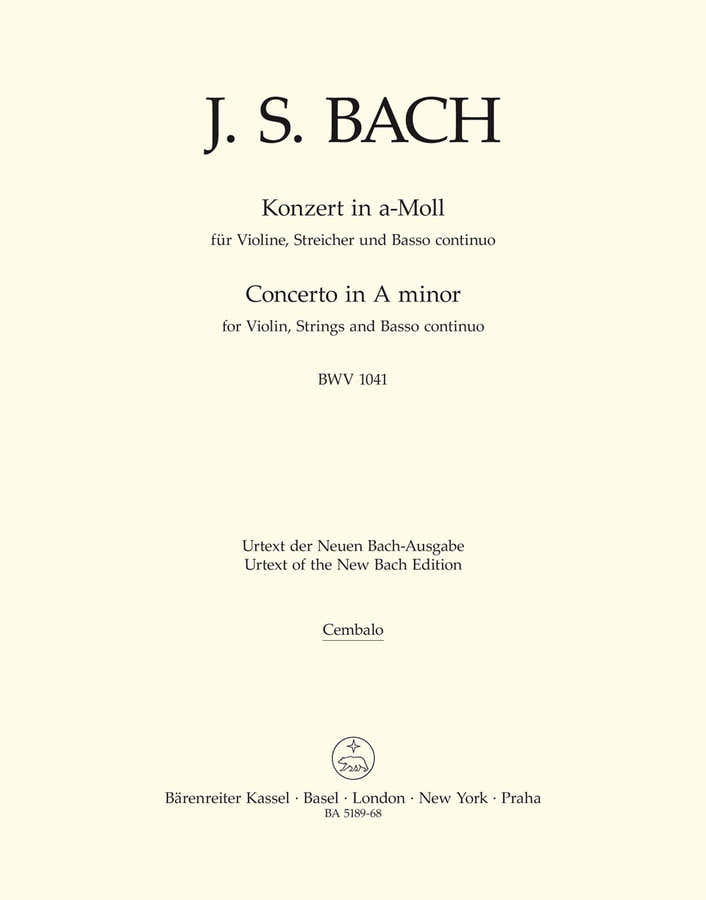 J.S. Concerto En La Mineur Bwv 1041 Pour Vn Cordes Et Bc