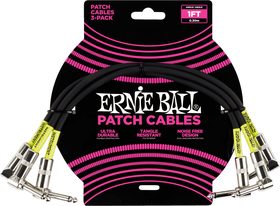 Cables Patch de Instrumento Pack de 3 - Acodado - 30CM Negro