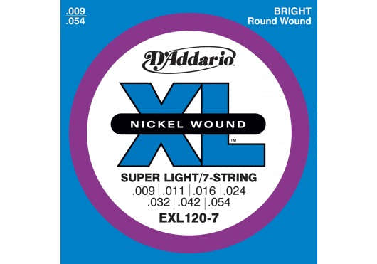 EXL120-7 NICKEL WOUND 7-STRING ELECTRIC GUITAR STRINGS SUPER LIGHT 9-54