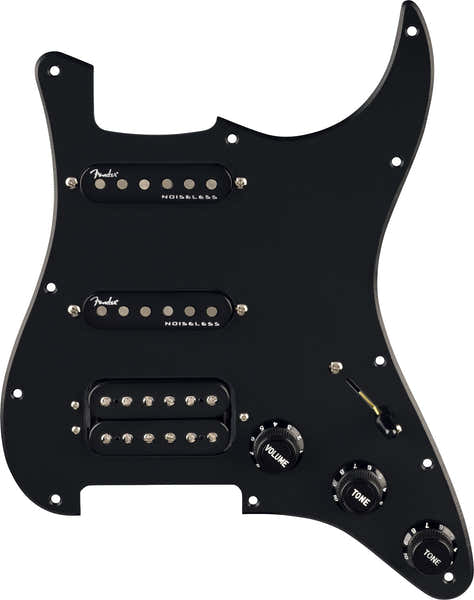 Golpeador Strat precableado Quadra Tap/Ultra Noiseless HSS Negro 11 agujeros PG
