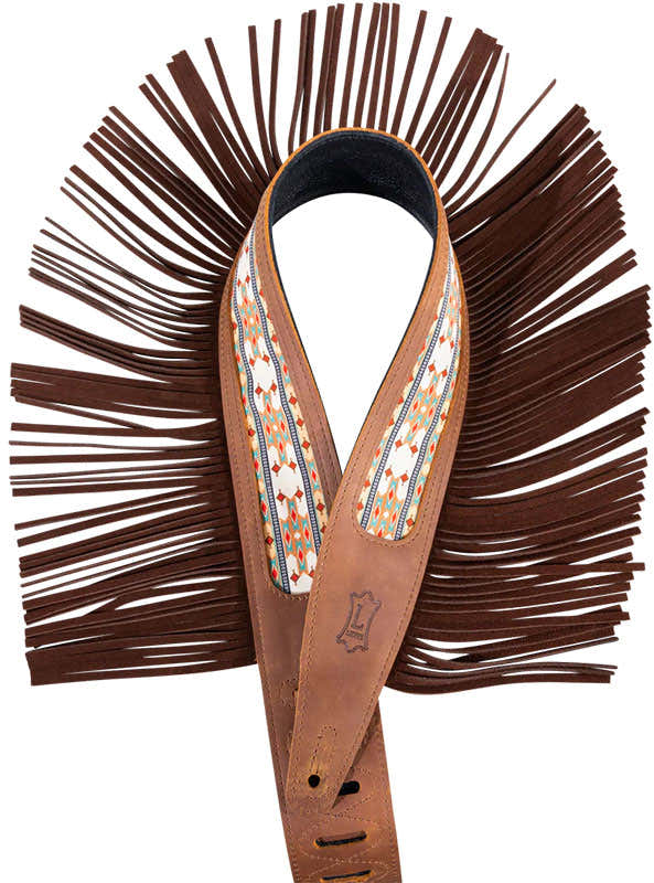 THE OUTLAW - 6,35 CM CRAZY HORSE LEATHER STRAP WITH SUEDE FRINGE AND WESTERN PATERN - BROWN