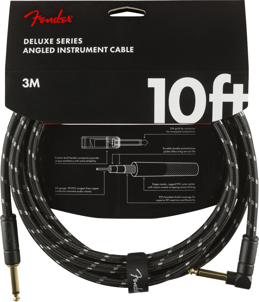 Fender DELUXE INSTRUMENT CABLE STRAIGHT/ANGLE 10' BLACK TWEED