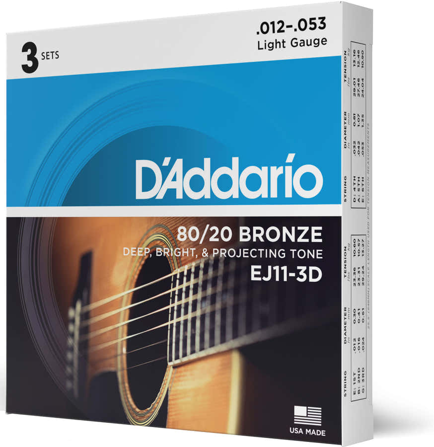 STRINGS FOR ACOUSTIC GUITAR EJ11-3D BRONZE 80/20 LIGHT 12-53 (3 SETS)