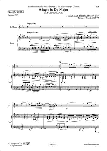 Baermann H. J. - Adagio En Reb Majeur - Clarinette et Piano