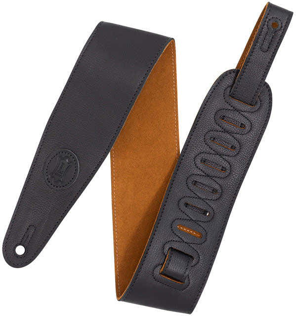 LEATHER STRAP WITH COLORED SUEDE BACK 7,6 CM - BLACK-HONEY
