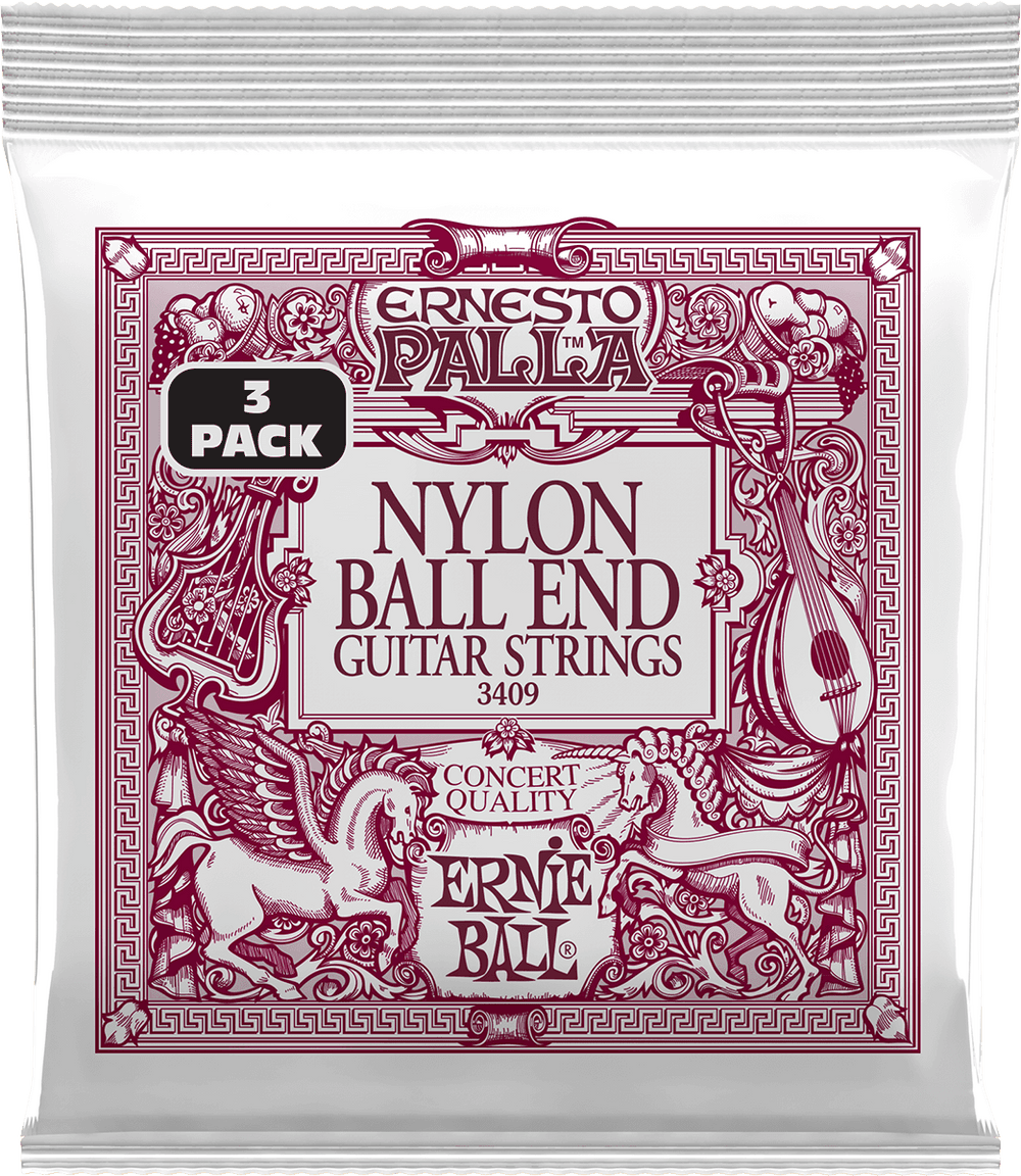 Ernie Ball CORDES CLASSIQUE ERNESTO PALLA NYLON NOIR/DORÉ À BOULE - PACK DE 3