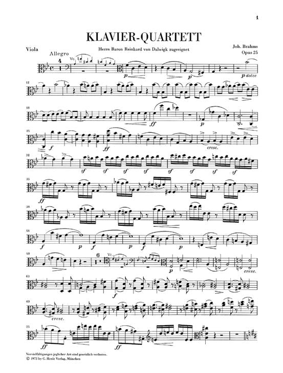 BRAHMS J. - PIANO QUARTET G MINOR OP. 25