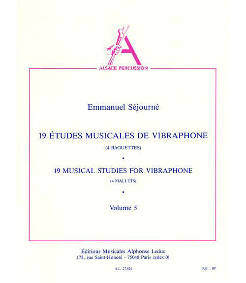 Sejourne - 19 Etudes Musicales De Vibraphone (4 Baguettes)vol.5