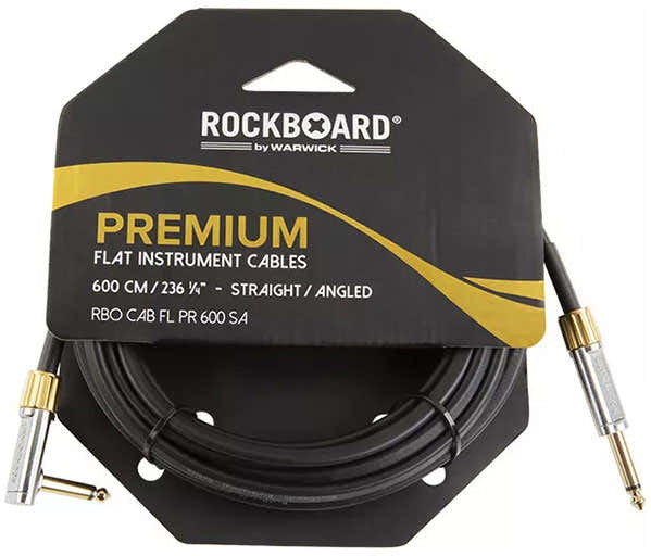 Cable de Instrumento Plano Premium - 600 cm - Recto/Angulado - Negro