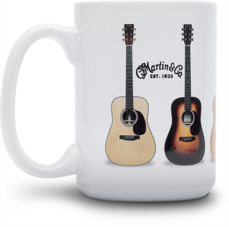 Taza de cerámica blanca con guitarras