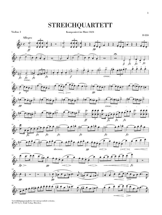 SCHUBERT F. - STRING QUARTET "THE DEATH AND THE MAIDEN" D MINOR D 810