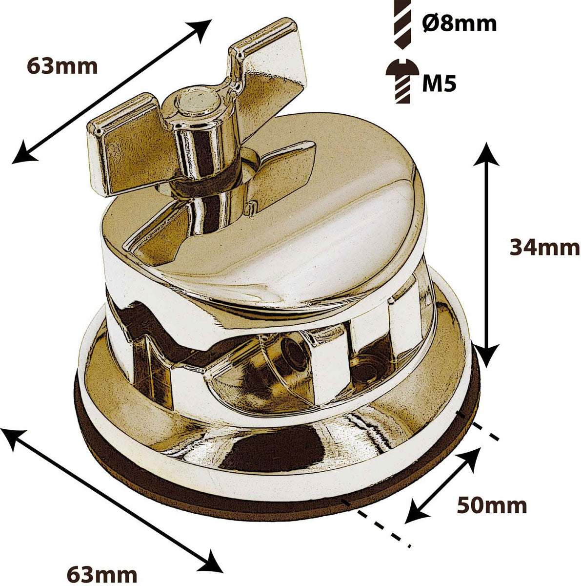 TB10BR - Bellota Redonda Deluxe Soporte Tom / Tom de Suelo Dorado 50mm (x1)