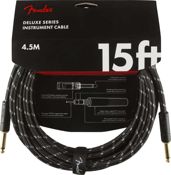 DELUXE INSTRUMENT CABLE STRAIGHT/STRAIGHT 15' BLACK TWEED